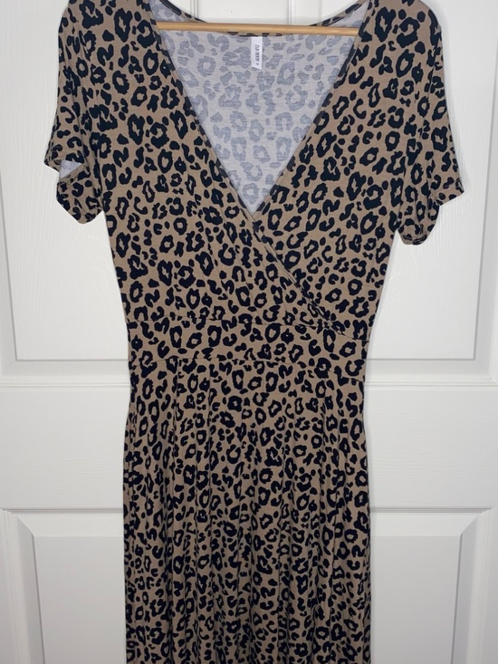 Leopard Print V-Neck Midi Dress - Black and Tan